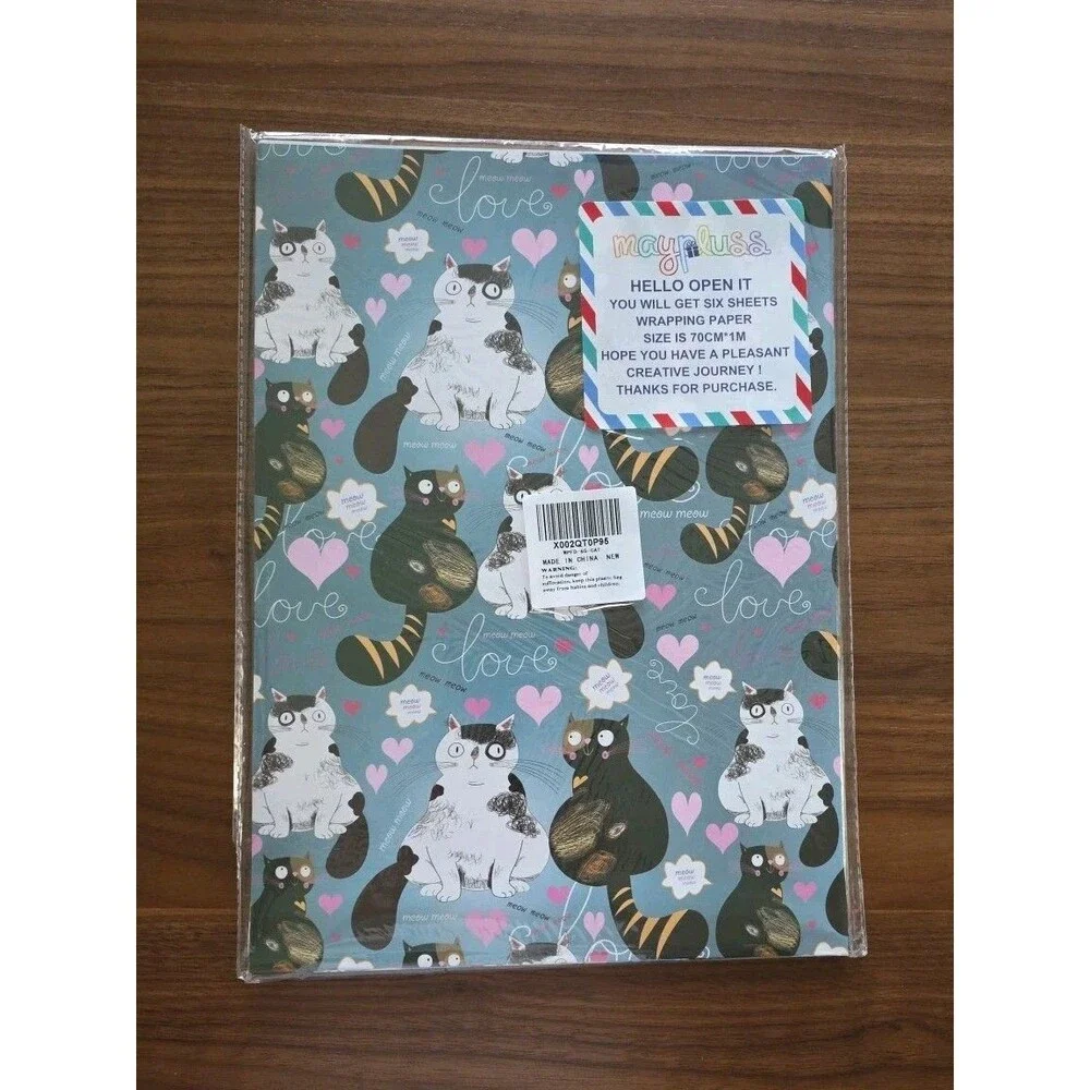 Cat Wrapping Paper Sheet - 2 Pk Large Folded Sheets 10 Sheet Total Birthdays